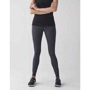 Lululemon Speed Tight IV Giant Herringbone Black Heathered Leggings Size 10